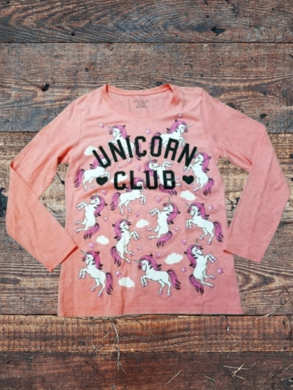 C PLACE MED 7/8 UNICORN CLUB LONG SLEEVE PEACH TOP